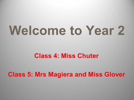 Welcome to Year 2 Class 4: Miss Chuter Class 5: Mrs Magiera and Miss Glover.