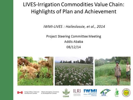 LIVES-Irrigation Commodities Value Chain: Highlights of Plan and Achievement IWMI-LIVES : Haileslassie, et al., 2014 Project Steering Committee Meeting.