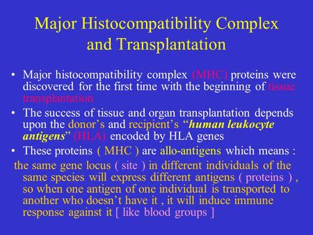 Major Histocompatibility Complex and Transplantation