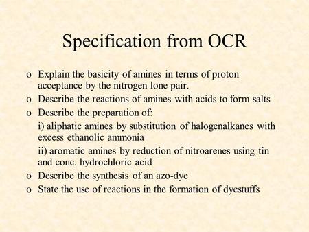 Specification from OCR