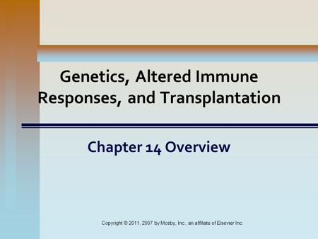 Genetics, Altered Immune Responses, and Transplantation Chapter 14 Overview Copyright © 2011, 2007 by Mosby, Inc., an affiliate of Elsevier Inc.