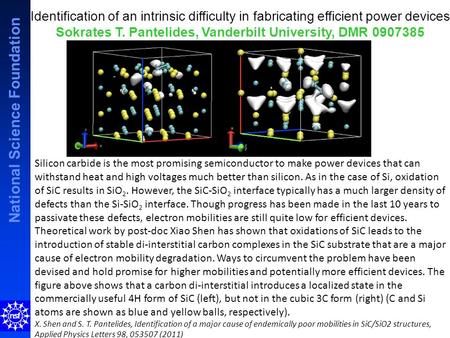 National Science Foundation Identification of an intrinsic difficulty in fabricating efficient power devices Sokrates T. Pantelides, Vanderbilt University,