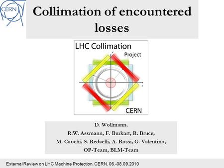 External Review on LHC Machine Protection, CERN, 06.-08.09.2010 Collimation of encountered losses D. Wollmann, R.W. Assmann, F. Burkart, R. Bruce, M. Cauchi,