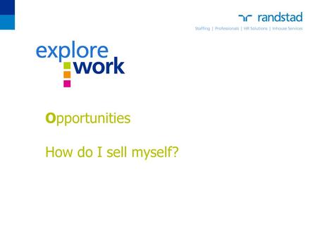 Opportunities How do I sell myself?. Let’s Start with Me! How do I make the match? What can I do now? How do I get my foot in the door? How do I sell.