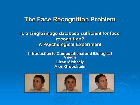 The Face Recognition Problem Is a single image database sufficient for face recognition? A Psychological Experiment Introduction to Computational and Biological.