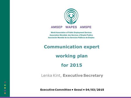 Communication expert working plan for 2015 Lenka Kint, Executive Secretary Executive Committee Seoul 04/03/2015.