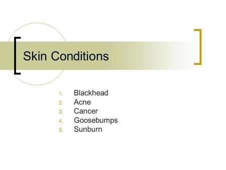 Skin Conditions  Blackhead  Acne  Cancer  Goosebumps  Sunburn.