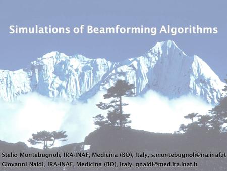 Simulations of Beamforming Algorithms Stelio Montebugnoli, IRA-INAF, Medicina (BO), Italy, Giovanni Naldi, IRA-INAF, Medicina.