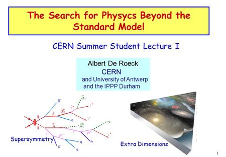1 The Search for Physycs Beyond the Standard Model Albert De Roeck CERN and University of Antwerp and the IPPP Durham Supersymmetry Extra Dimensions CERN.