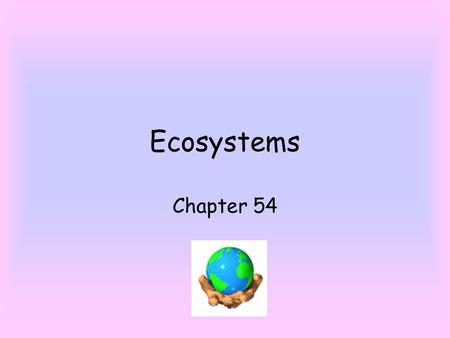 Ecosystems Chapter 54. Ecosystem involves all abiotic and biotic factors in area. Trophic levels - groups in which organisms are placed according to eating.