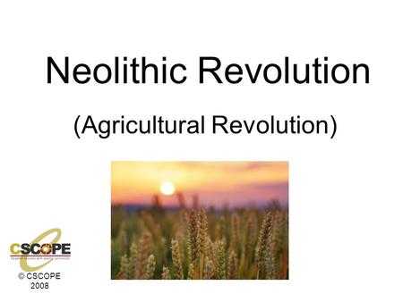© CSCOPE 2008 Neolithic Revolution (Agricultural Revolution)