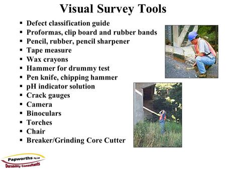 Visual Survey Tools Defect classification guide