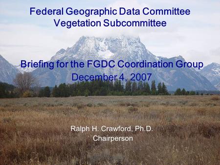 12/04/07FGDC Vegetation Subcommittee Briefing Federal Geographic Data Committee Vegetation Subcommittee Briefing for the FGDC Coordination Group December.