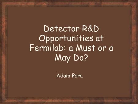 Detector R&D Opportunities at Fermilab: a Must or a May Do? Adam Para.