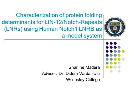 Characterization of protein folding determinants for LIN-12/Notch-Repeats (LNRs) using Human Notch1 LNRB as a model system Sharline Madera Advisor: Dr.