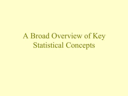 A Broad Overview of Key Statistical Concepts. An Overview of Our Review Populations and samples Parameters and statistics Confidence intervals Hypothesis.