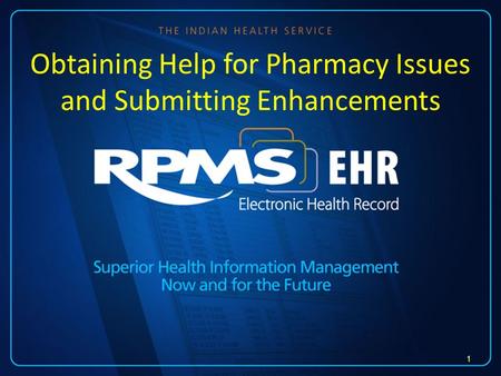 Obtaining Help for Pharmacy Issues and Submitting Enhancements 1.