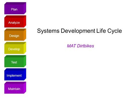 Plan Design Analyze Develop Test Implement Maintain Systems Development Life Cycle MAT Dirtbikes.