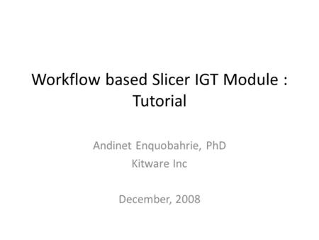 Workflow based Slicer IGT Module : Tutorial Andinet Enquobahrie, PhD Kitware Inc December, 2008.
