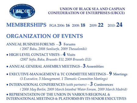 UNION OF BLACK SEA AND CASPIAN CONFEDERATION OF ENTERPRISES (UBCCE) UNION OF BLACK SEA AND CASPIAN CONFEDERATION OF ENTERPRISES (UBCCE) ORGANIZATION OF.