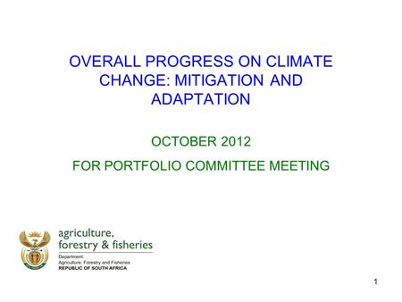 1 OVERALL PROGRESS ON CLIMATE CHANGE: MITIGATION AND ADAPTATION OCTOBER 2012 FOR PORTFOLIO COMMITTEE MEETING.