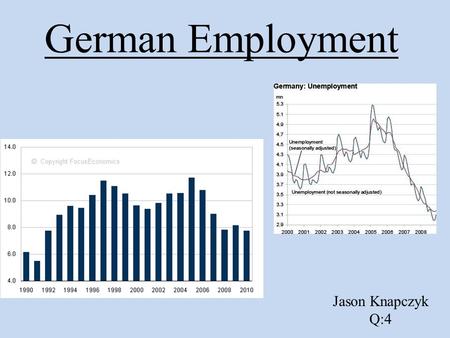 German Employment Jason Knapczyk Q:4. German Employment Rate Germany’s employment rate has been on a decline since 2005. The average employment rate for.
