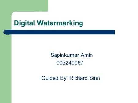 Digital Watermarking Sapinkumar Amin 005240067 Guided By: Richard Sinn.