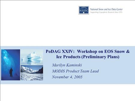 PoDAG XXIV: Workshop on EOS Snow & Ice Products (Preliminary Plans) Marilyn Kaminski MODIS Product Team Lead November 4, 2005.