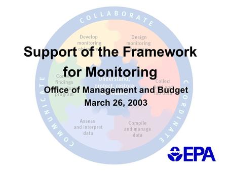 Support of the Framework for Monitoring Office of Management and Budget March 26, 2003.