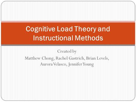 Cognitive Load Theory and Instructional Methods