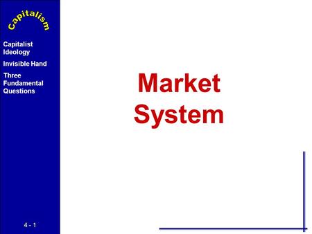 4 - 1 Capitalist Ideology Invisible Hand Three Fundamental Questions Market System.