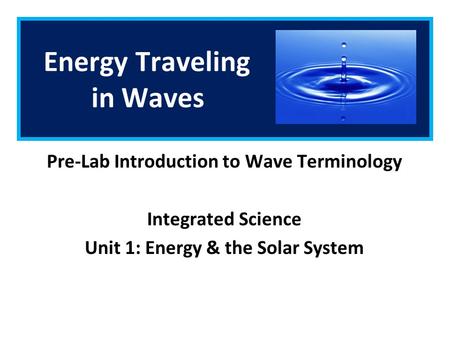 Energy Traveling in Waves