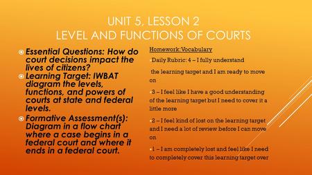 Unit 5, Lesson 2 Level and functions of Courts
