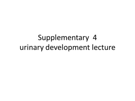 Supplementary 4 urinary development lecture. 2 Pronephros beginning of the fourth week (days 22) 7 to 10 solid cell groups in the cervical region  nephrotome.