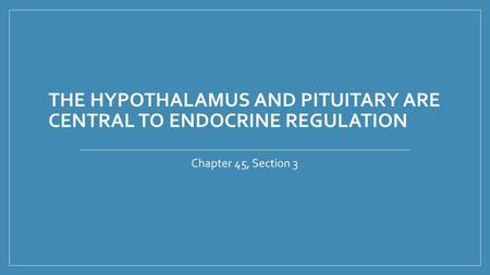 THE HYPOTHALAMUS AND PITUITARY ARE CENTRAL TO ENDOCRINE REGULATION Chapter 45, Section 3.