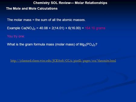 Chemistry SOL Review— Molar Relationships