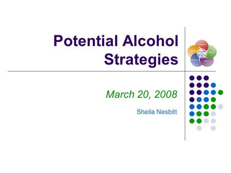 Potential Alcohol Strategies March 20, 2008 Sheila Nesbitt.