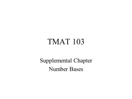 Supplemental Chapter Number Bases