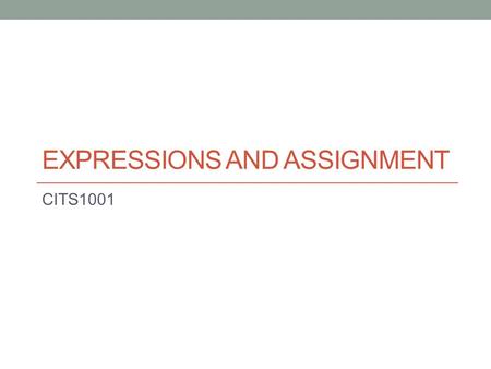 EXPRESSIONS AND ASSIGNMENT CITS1001. Scope of this lecture Assignment statements Expressions 2.