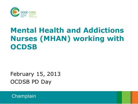 Champlain Mental Health and Addictions Nurses (MHAN) working with OCDSB February 15, 2013 OCDSB PD Day.