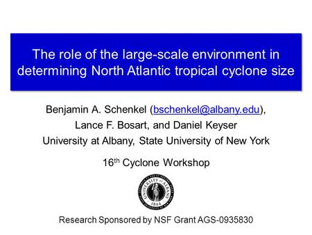 Benjamin A. Schenkel Lance F. Bosart, and Daniel Keyser University at Albany, State University of New York.