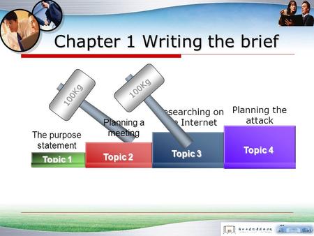 Planning the attack Chapter 1 Writing the brief The purpose statement Planning a meeting Researching on the Internet Topic 1 Topic 2 Topic 3 Topic 4.