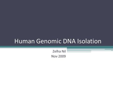 Human Genomic DNA Isolation Zelha Nil Nov 2009. DNA Structure Composed of nucleotides: A, T, G, C Synthesized in 5’ to 3’ direction through formation.
