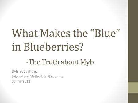 What Makes the “Blue” in Blueberries? -The Truth about Myb Dylan Coughtrey Laboratory Methods in Genomics Spring 2011.
