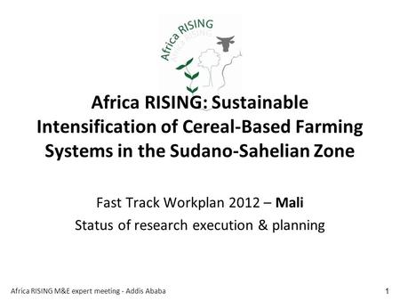 Africa RISING: Sustainable Intensification of Cereal-Based Farming Systems in the Sudano-Sahelian Zone Fast Track Workplan 2012 – Mali Status of research.