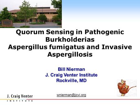 Quorum Sensing in Pathogenic Burkholderias Aspergillus fumigatus and Invasive Aspergillosis Bill Nierman J. Craig Venter Institute Rockville, MD