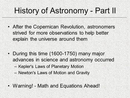 History of Astronomy - Part II