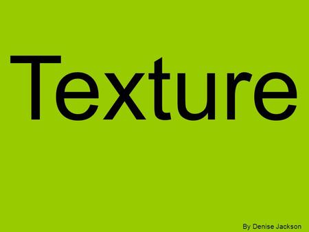Texture By Denise Jackson. What is texture? How something feels or looks like it feels.