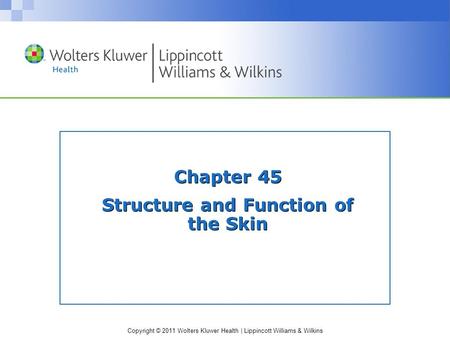 Copyright © 2011 Wolters Kluwer Health | Lippincott Williams & Wilkins Chapter 45 Structure and Function of the Skin.