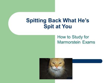 Spitting Back What He’s Spit at You How to Study for Marmorstein Exams.